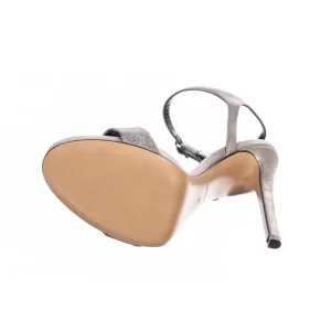 Osmose Shoes Sandales & Nu-Pieds-Sandale Lana: Daim Pailleté Argent à Bride & Talon