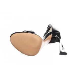 Osmose Shoes Sandales & Nu-Pieds-Sandale Mila: Cuir Noir à Bride & Talon Graphique