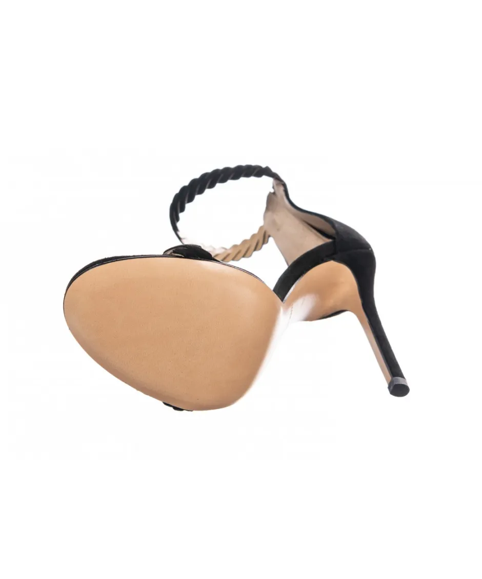 Osmose Shoes Sandales & Nu-Pieds-Sandale Tracy: Daim Noir à Bride Tressées & Talon Fin